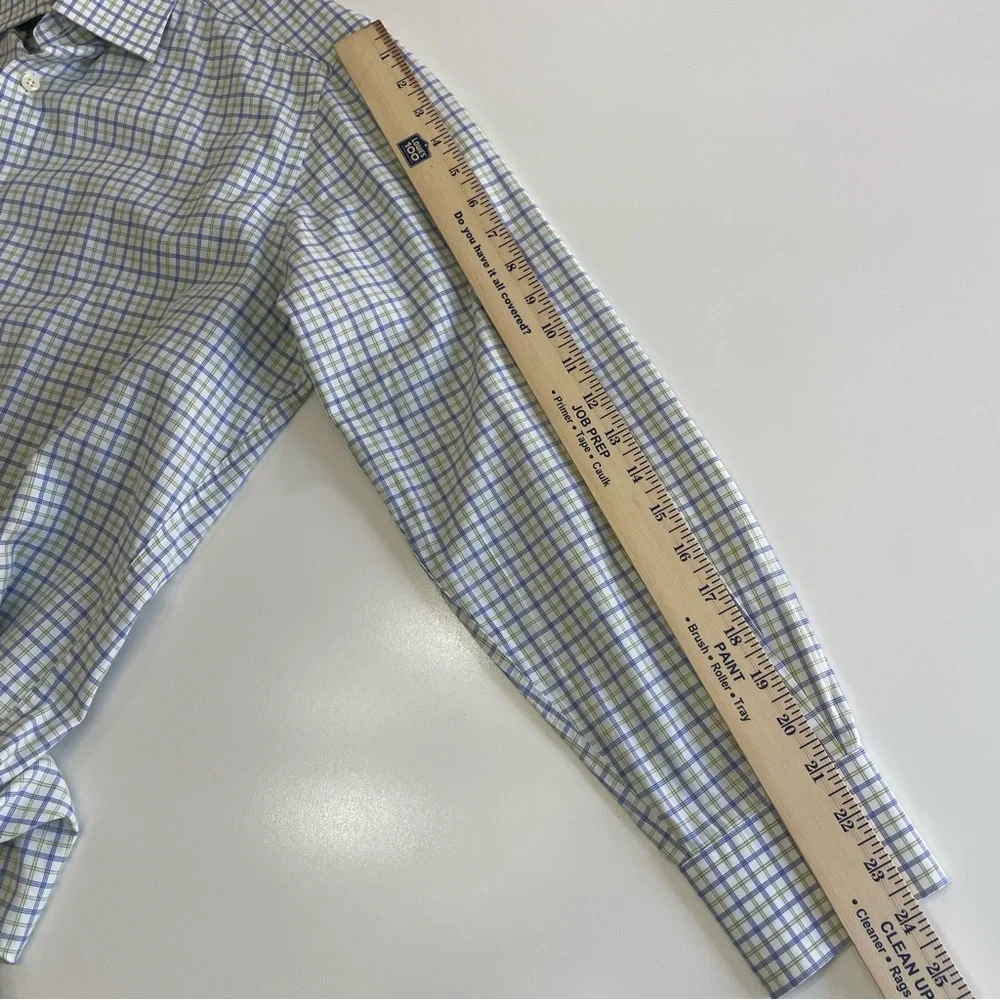 David Donahue Blue Green Tattersall Check Dress Shirt Neck 15.5 32/33 Preppy